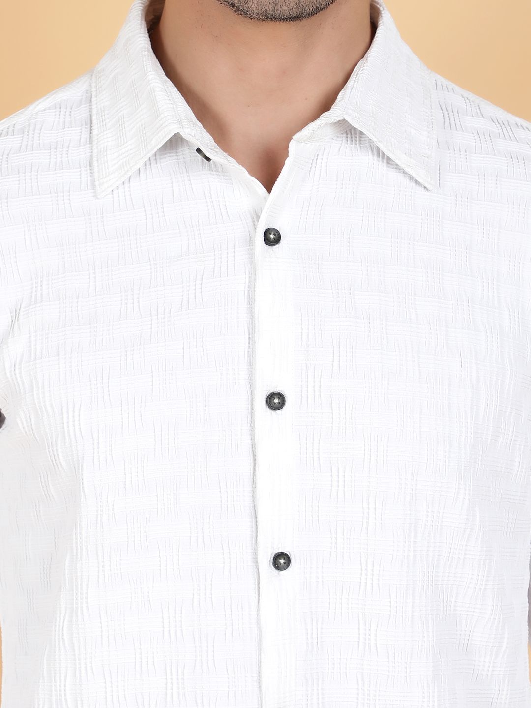 Kotty Men Relaxed Spread Collar Textured Cotton Casual Shirt