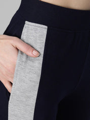 Kotty Women Navy Blue Solid Joggers with Side Stripes