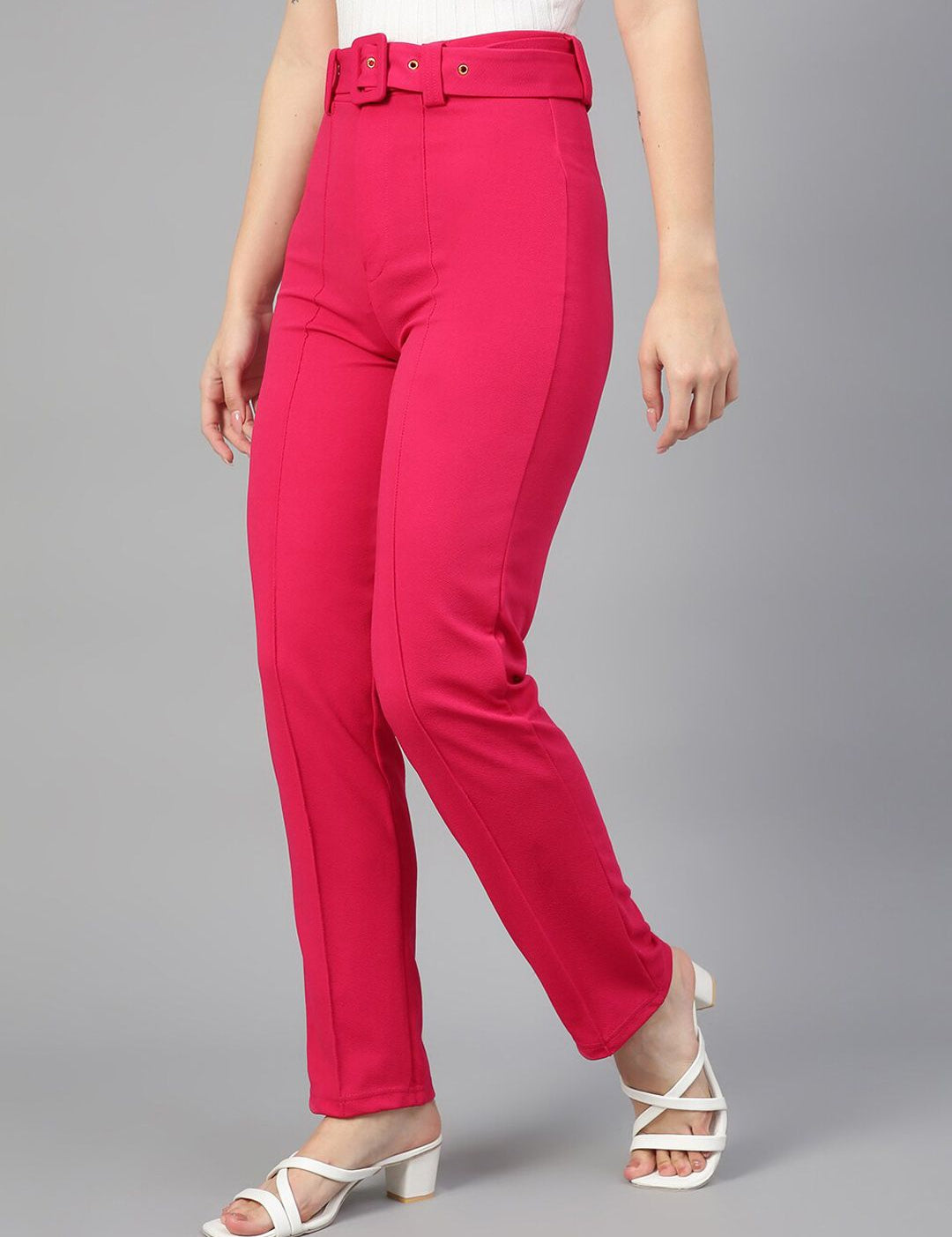 KOTTY BIZwear Women Pink Relaxed Straight Leg Straight Fit High-Rise Trousers