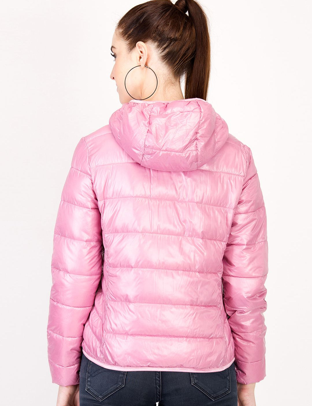 Kotty Women Pink Solid Insulator Hooded Puffer Jacket