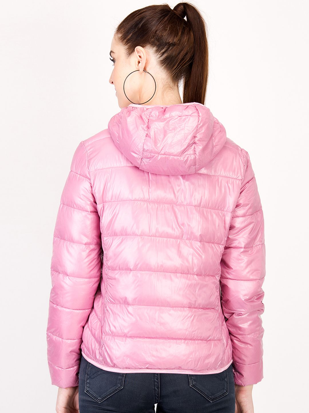 Kotty Women Pink Solid Insulator Hooded Puffer Jacket