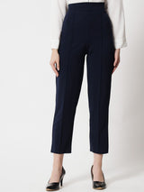 Kotty Women Navy Blue Relaxed Straight Fit High-Rise Easy Wash Trouser