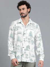 Kotty New Relaxed Fit Abstract Printed Cutaway Collar Casual Shirt