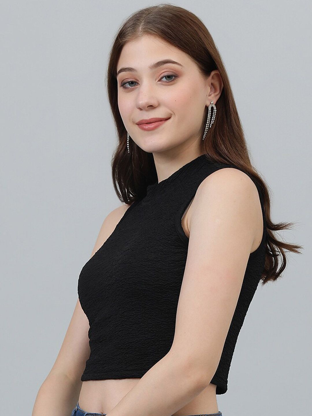 KOTTY Basics Black Sleeveless Fitted Crop Top