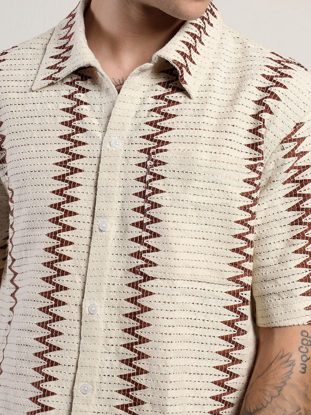 Kotty Men Geometric Self Design Cotton Sheer Casual Shirt