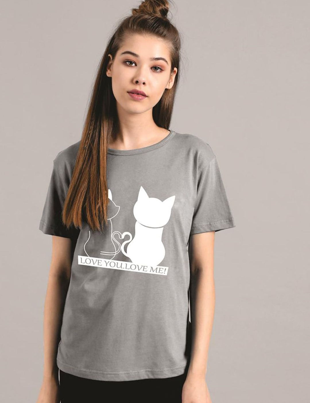 Kotty Women Grey Printed Round Neck T-shirt