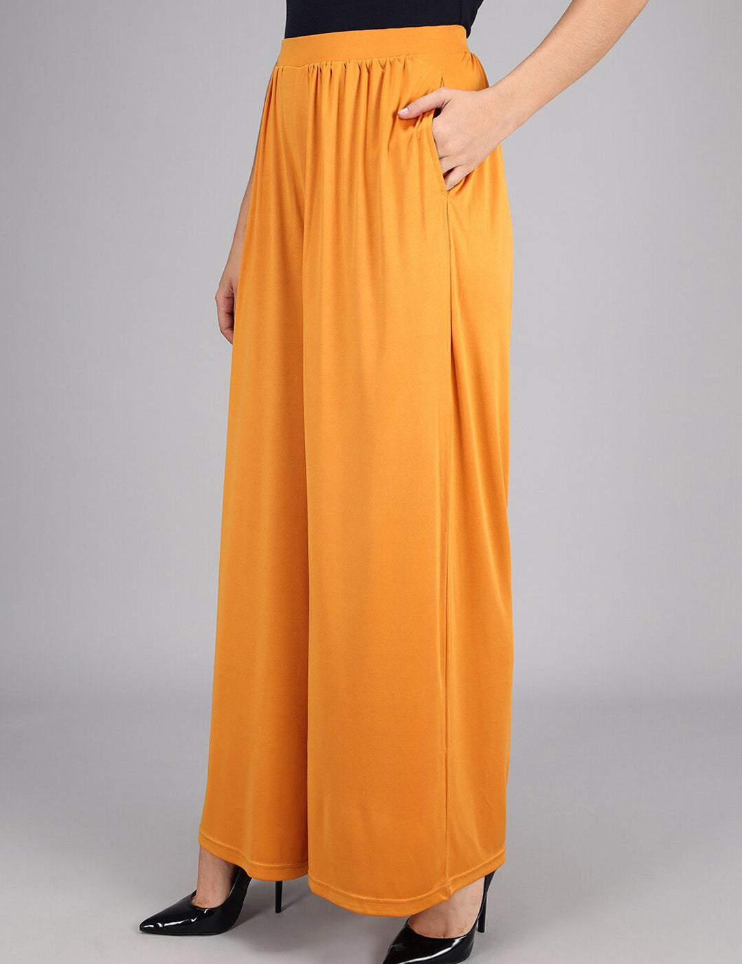 Kotty Women Yellow Flared High-Rise Pleated Parallel Trousers