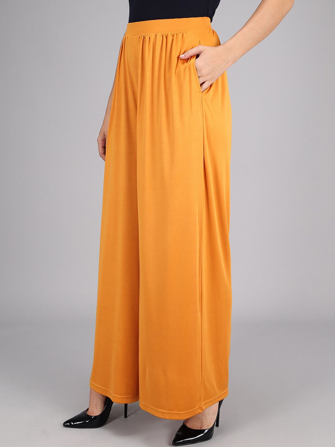 Kotty Women Yellow Flared High-Rise Pleated Parallel Trousers