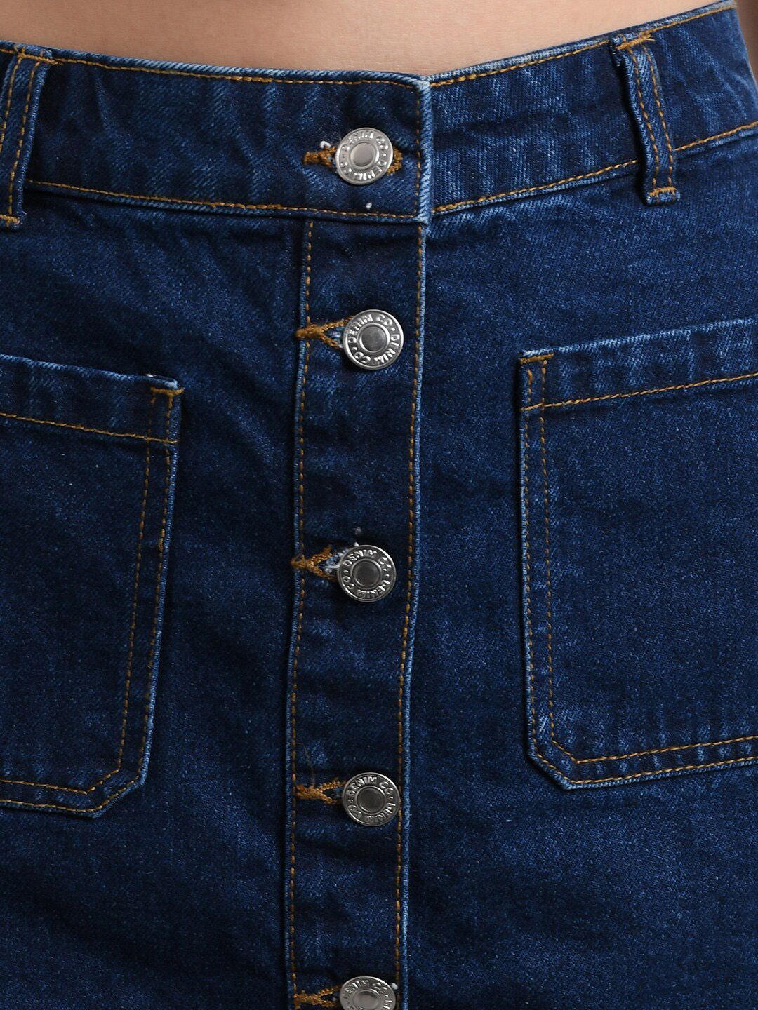 Kotty Women Blue Solid Denim A-Line Mini Skirt