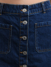 Kotty Women Blue Solid Denim A-Line Mini Skirt
