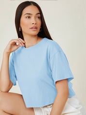 KOTTY Basics Round Neck Crop Oversized T-shirt