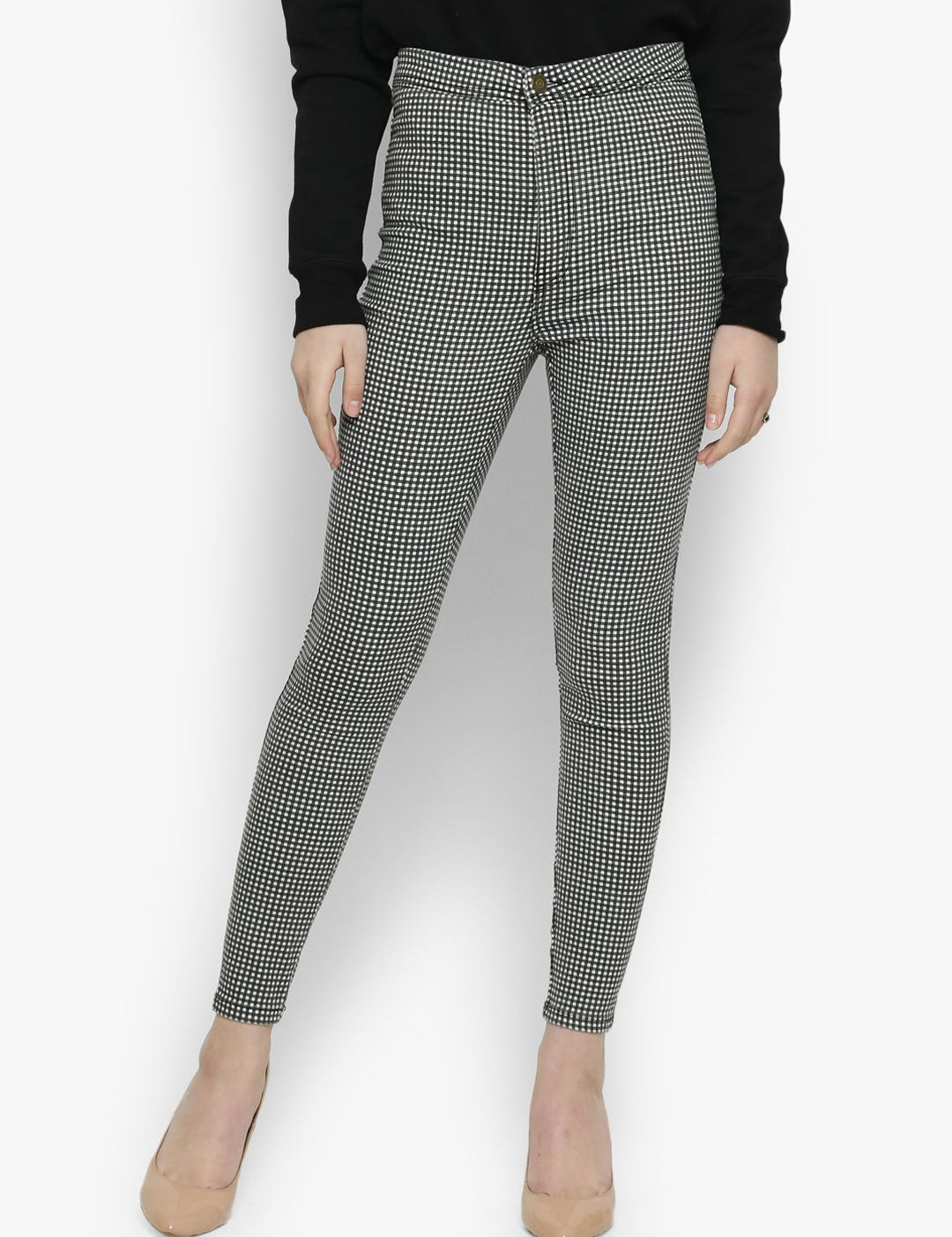 Kotty Women Grey & White Skinny Fit High-Rise Clean Look Checked Jeans