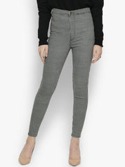 Kotty Women Grey & White Skinny Fit High-Rise Clean Look Checked Jeans