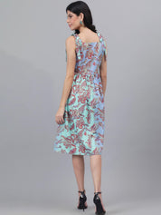 Kotty Purple And Sea Green Paisley Printed Fit & Flare Midi Dress