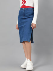 Kotty Blue Knee-Length Denim Straight Skirt