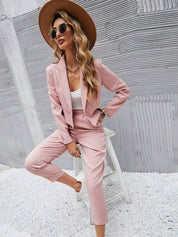 Kotty Pink Notched Lapel Collar Long Sleeves Blazer With Trouser