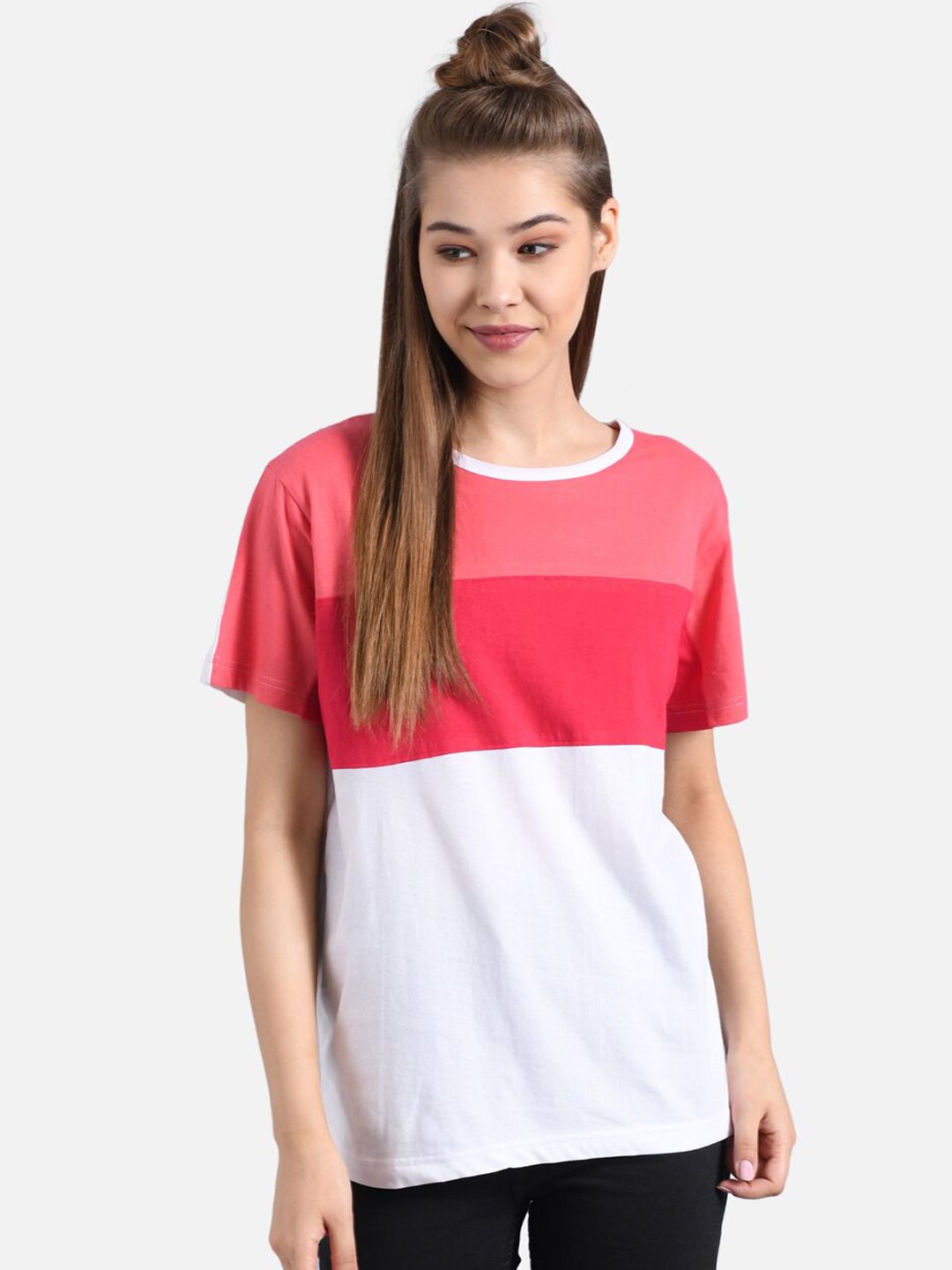 Kotty Women Pack Of 2 Colourblocked Round Neck T-shirts