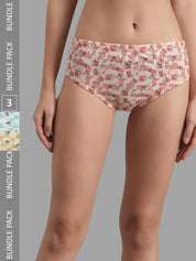 Kotty Women Pack Of 3 Floral Printed Cotton Hipster Briefs