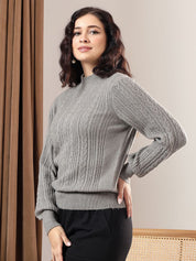 Kotty Women High Neck Cable Knit Pullover Sweater