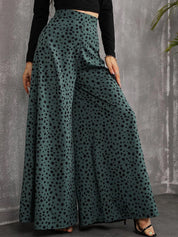Kotty Women Green Printed Relaxed Flared High-Rise Easy Wash Trousers