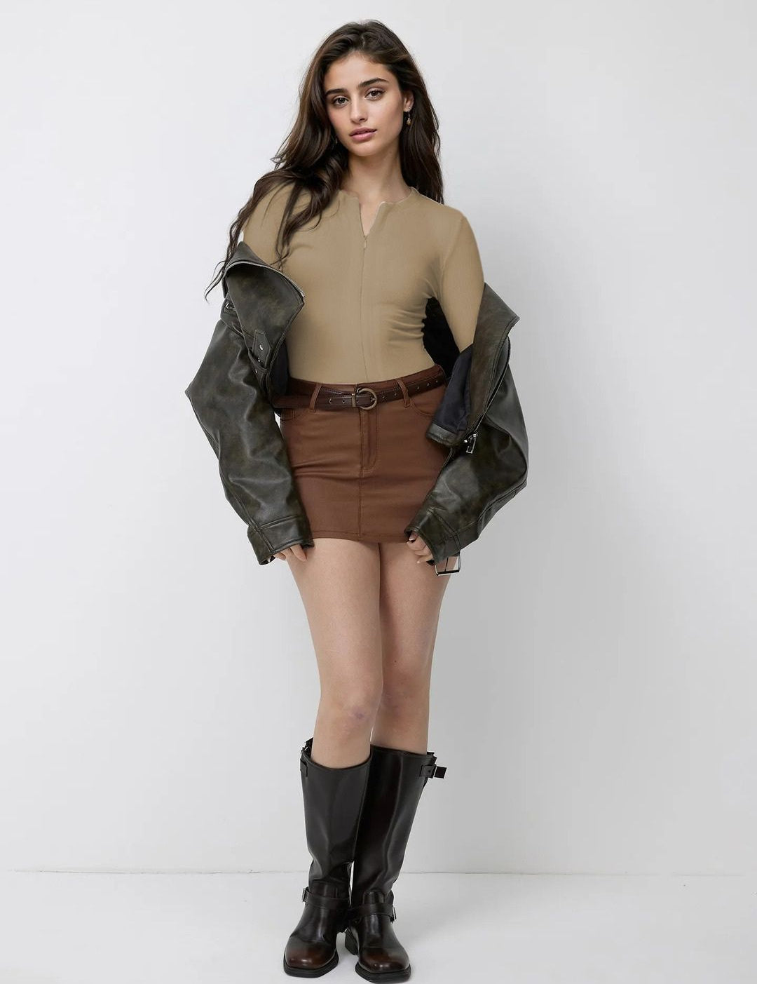 Kotty Women V-Neck Long Sleeves Fitted Top