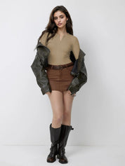 Kotty Women V-Neck Long Sleeves Fitted Top