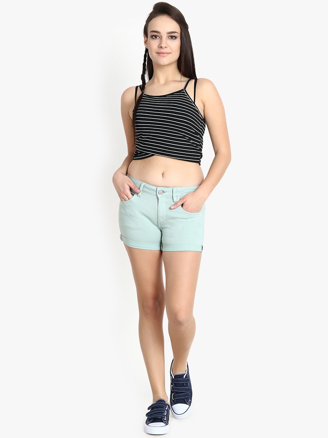 Kotty Women Blue Solid Regular Fit Denim Shorts