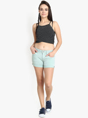 Kotty Women Blue Solid Regular Fit Denim Shorts