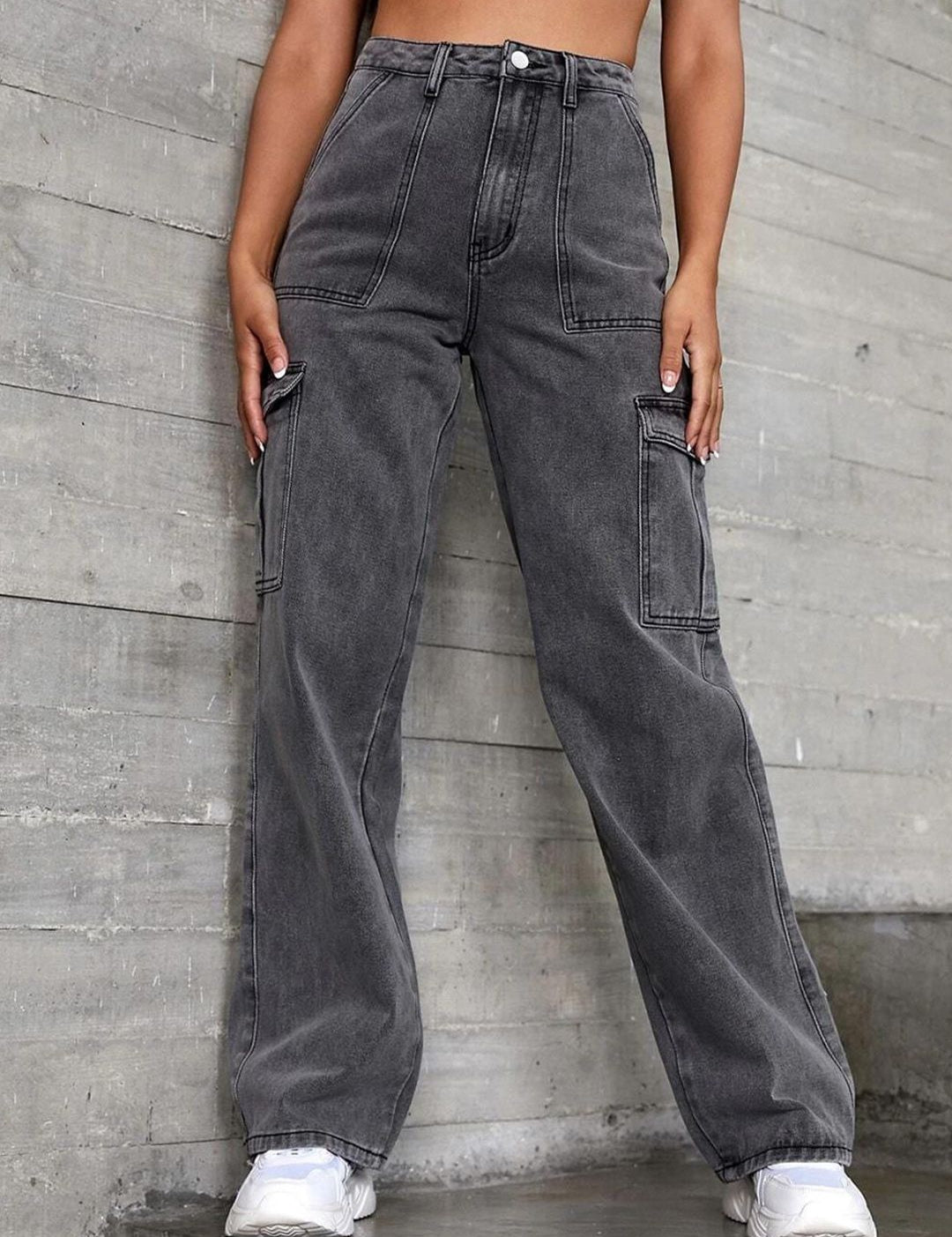 Kotty Women Grey Jean Straight Fit High Rise Light Fade Clean Look Stretchable Jeans