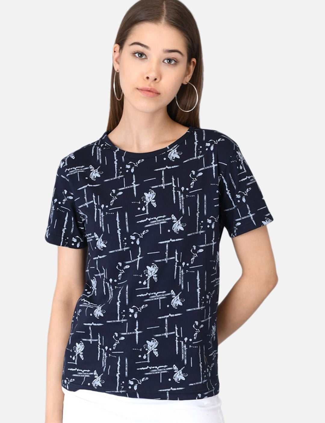 Kotty Women Blue Printed Round Neck T-shirt