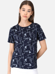 Kotty Women Blue Printed Round Neck T-shirt