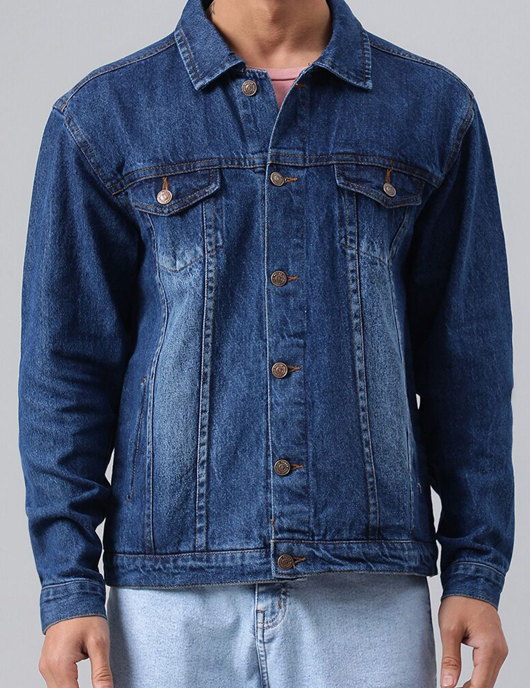 Kotty Blue Spread Collar Washed Denim Jacket