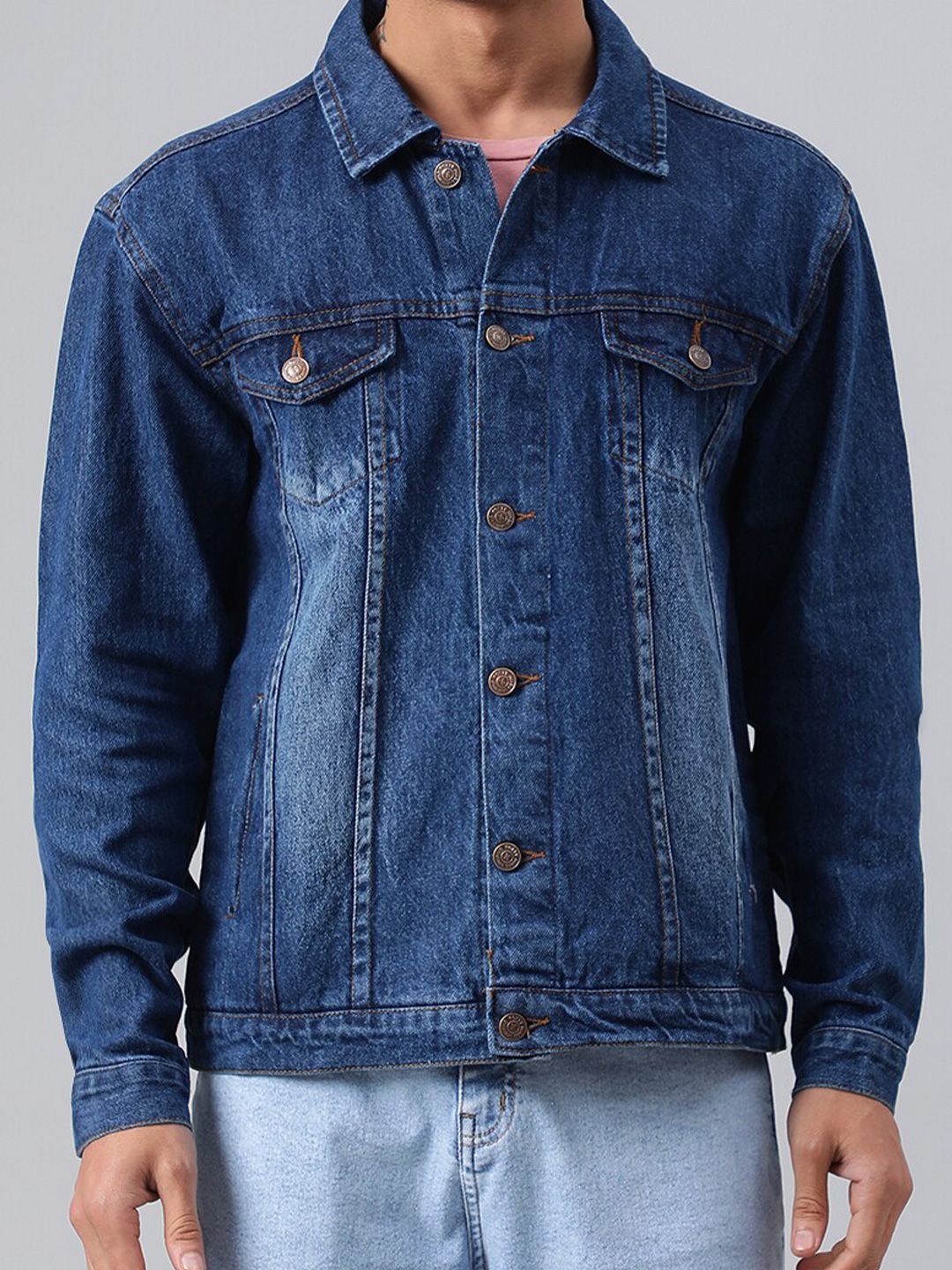 Kotty Blue Spread Collar Washed Denim Jacket