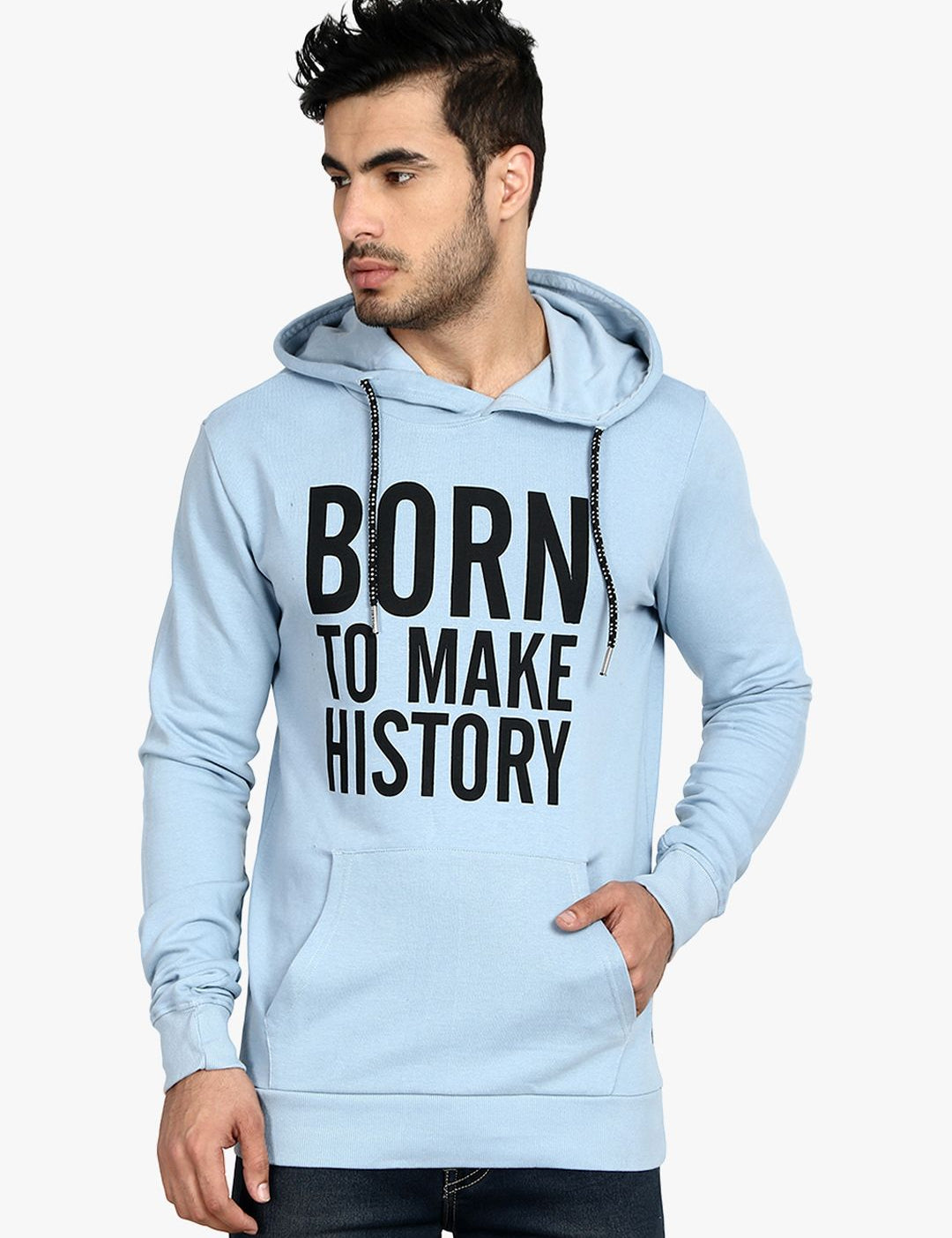 Kotty Men Blue Printed Hooded Sweatshirt