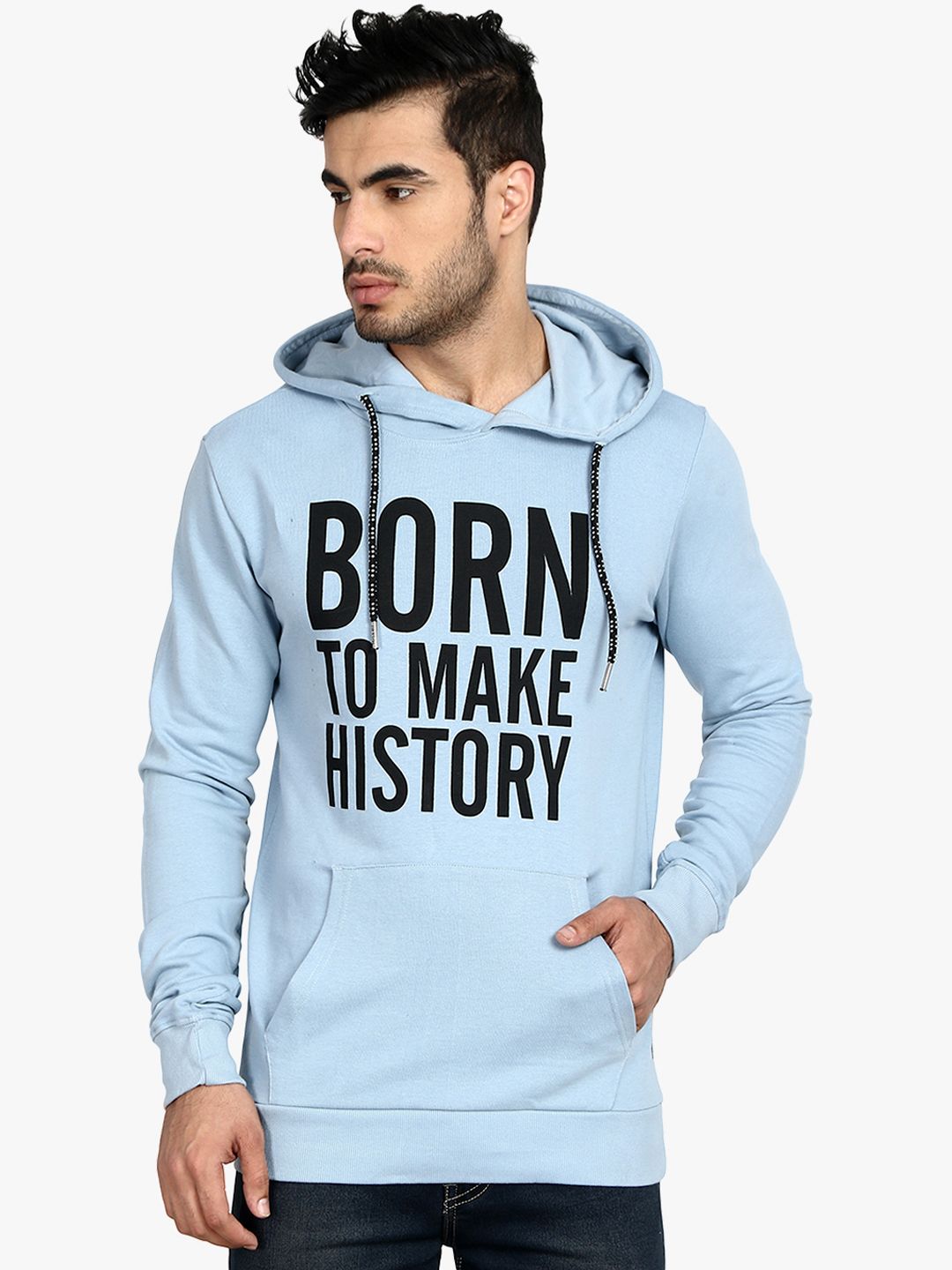 Kotty Men Blue Printed Hooded Sweatshirt