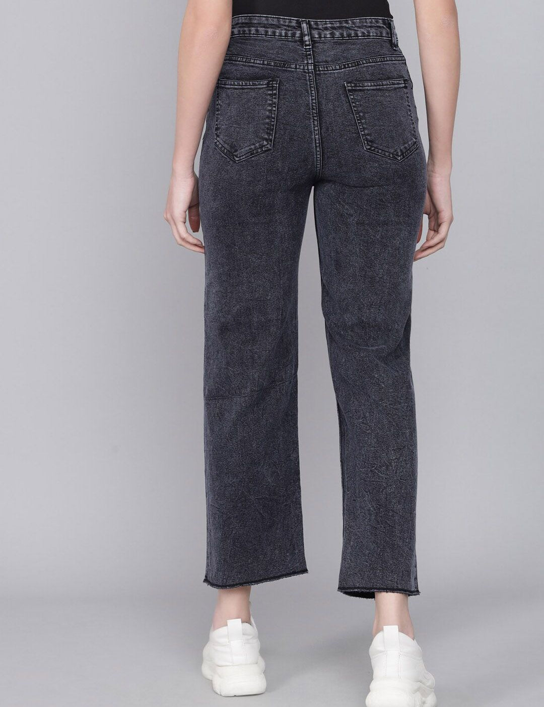 Kotty Women Black Flared High-Rise Slash Knee Heavy Fade Jeans