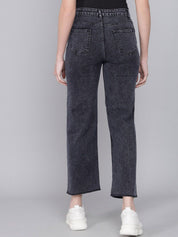 Kotty Women Black Flared High-Rise Slash Knee Heavy Fade Jeans