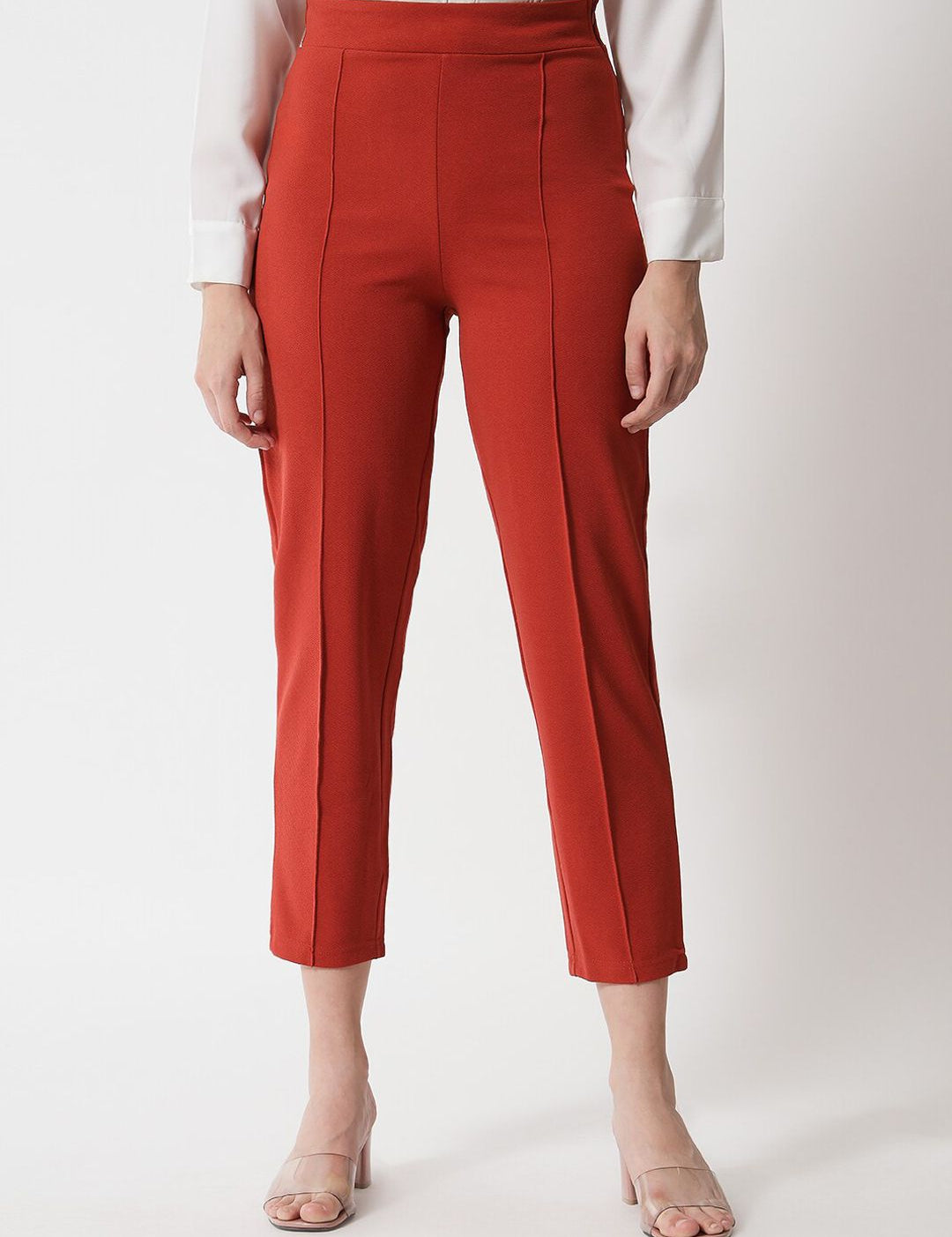 Kotty Women Red High-Rise Easy Wash Trousers
