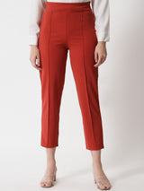 Kotty Women Red High-Rise Easy Wash Trousers