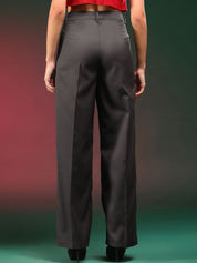 KOTTY BIZwear Women Relaxed Straight Fit Mid-Rise Easy Wash Pleated Parallel Trousers