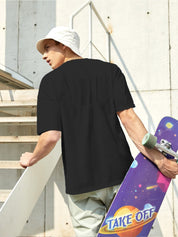 Kotty Black Drop-Shoulder Sleeves Oversized Cotton Casual T-Shirt