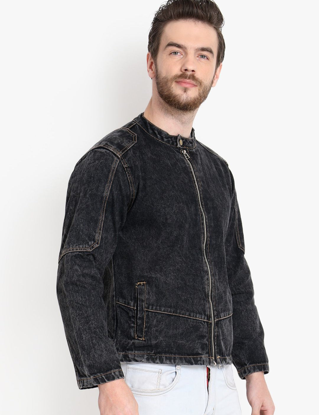 Kotty Men Black Solid Denim Jacket