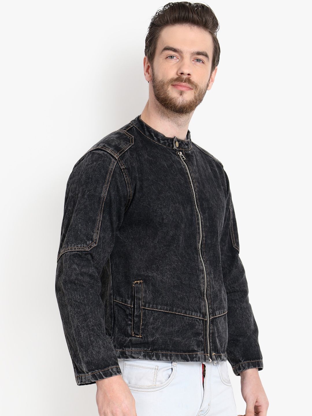 Kotty Men Black Solid Denim Jacket