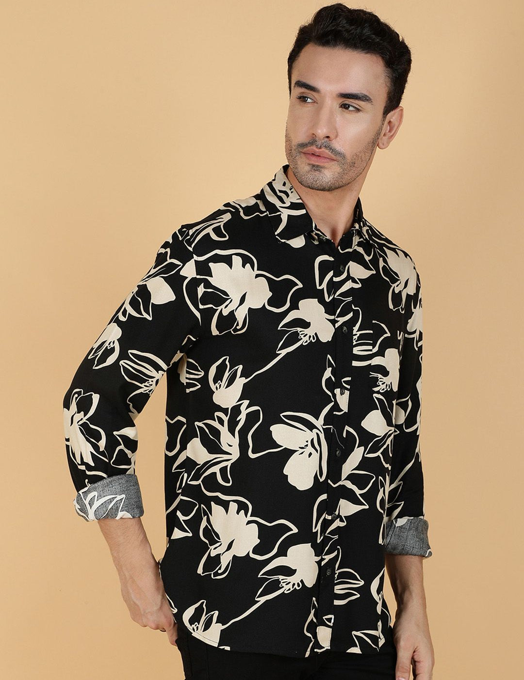Kotty Men Relaxed Spread Collar Graphic Printed Cotton Casual Shirt