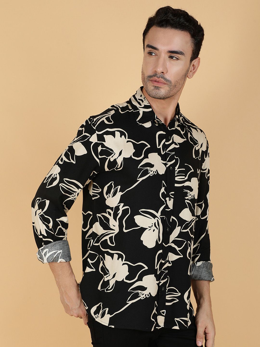 Kotty Men Relaxed Spread Collar Graphic Printed Cotton Casual Shirt
