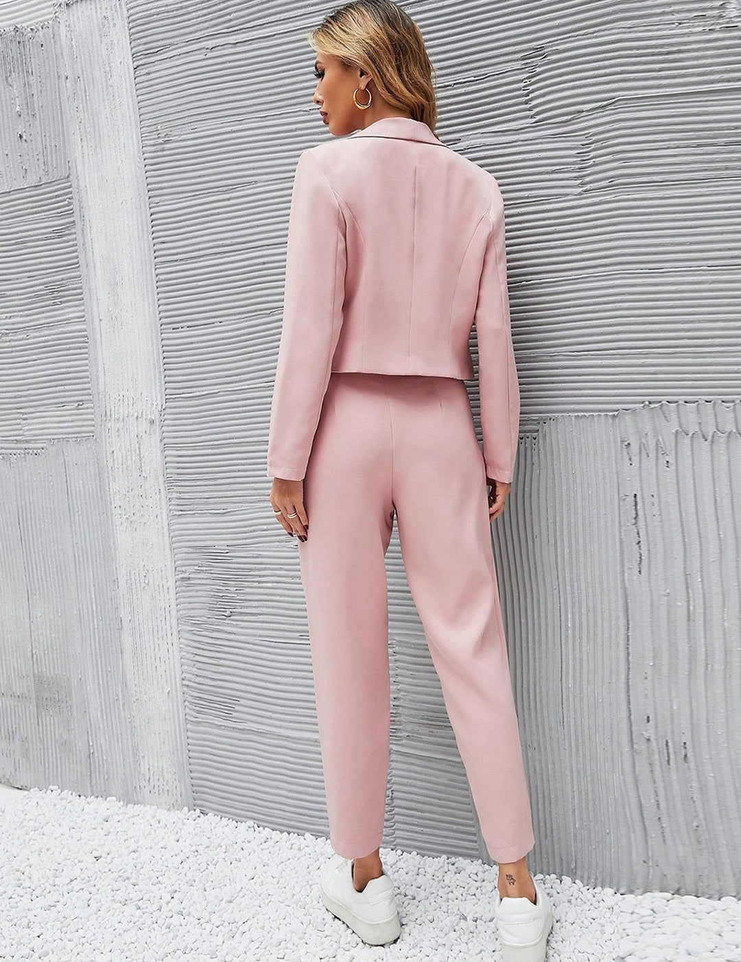 Kotty Pink Notched Lapel Collar Long Sleeves Blazer With Trouser
