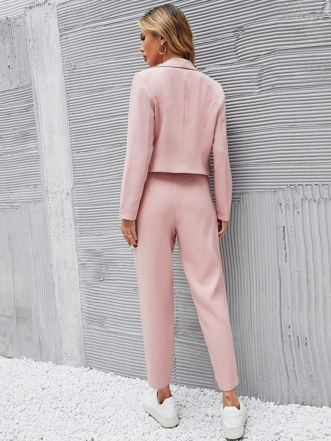Kotty Pink Notched Lapel Collar Long Sleeves Blazer With Trouser