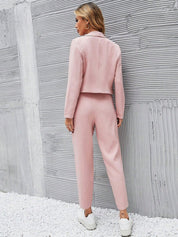 Kotty Pink Notched Lapel Collar Long Sleeves Blazer With Trouser