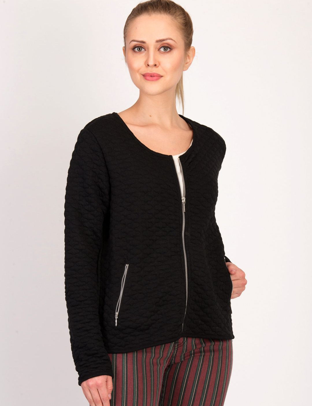 Kotty Women Black Self Design Open Front Jacket