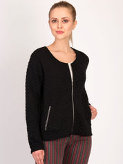 Kotty Women Black Self Design Open Front Jacket